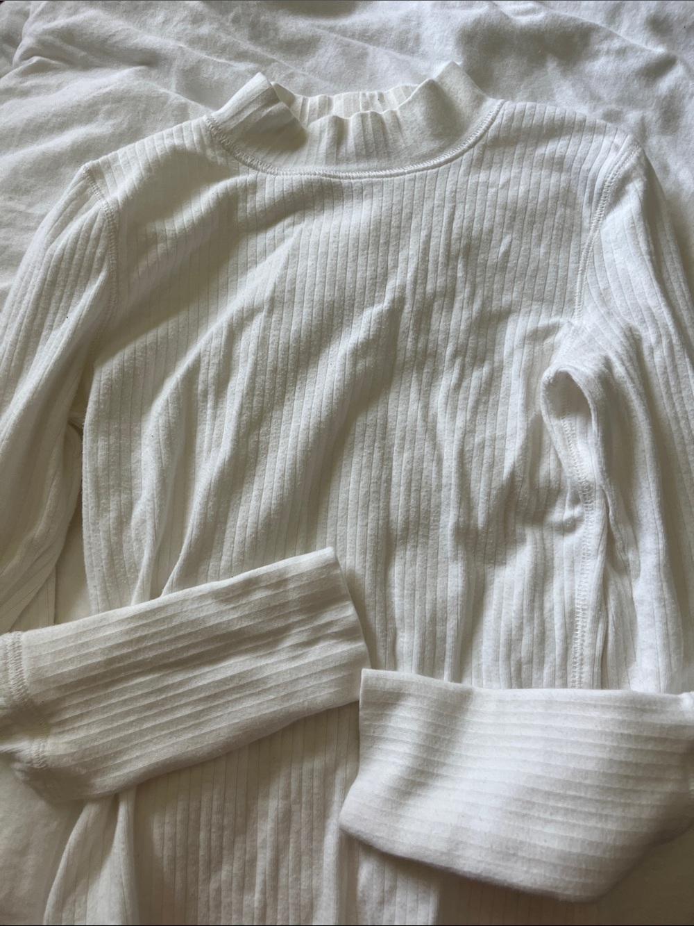 Intimately Free People  White Ribbed Mock Neck Long Sleeve Top